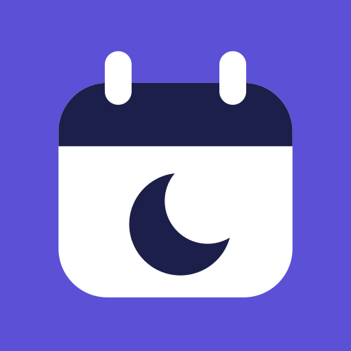 The Migrely icon: a white calendar with a crescent moon on violet
